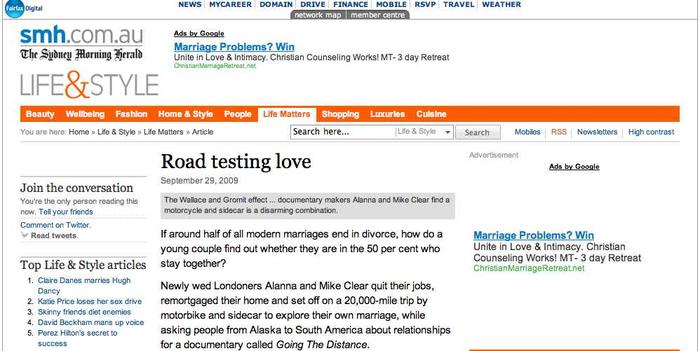 Sydney Morning Herald: Road testing love
